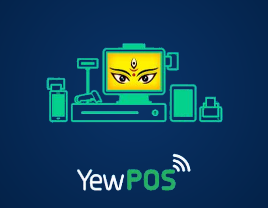 YewPOS ecosystem map illustration — POS terminal, mobile, tablet, scanner and printer connected under one system