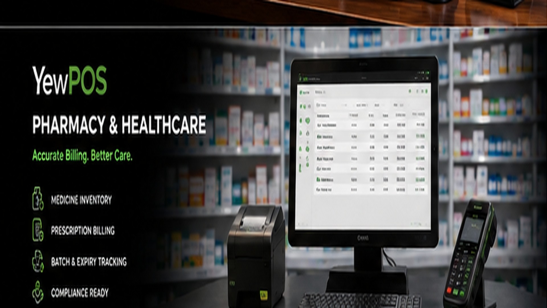 YewPOS pharmacy dispensing and billing counter